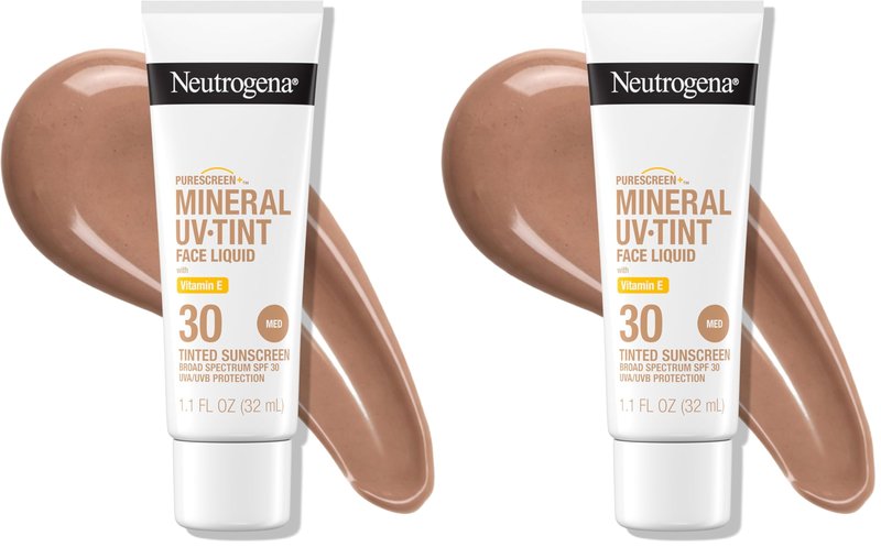 Neutrogena Purescreen+ Tinted Sunscreen for Face with SPF 30,Broad Spectrum Mineral Sunscreen with Zinc Oxide and Vitamin E,Water Resistant,Fragrance Free,Medium,1.1 fl oz,(Pack of 2)