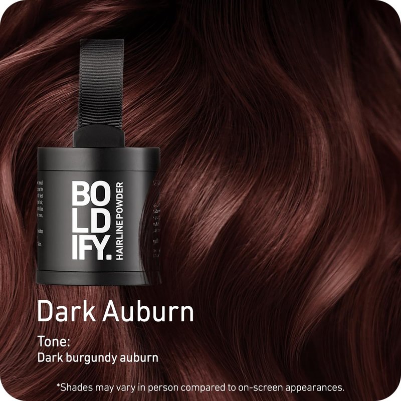 BOLDIFY Hairline Powder (LARGE, 10g) - Water-Resistant Root Touch Up Hair Color for Gray Coverage - 24-Hour Stain-Proof, Mess-Free Hair Powder for Thinning Hair - Dark Auburn