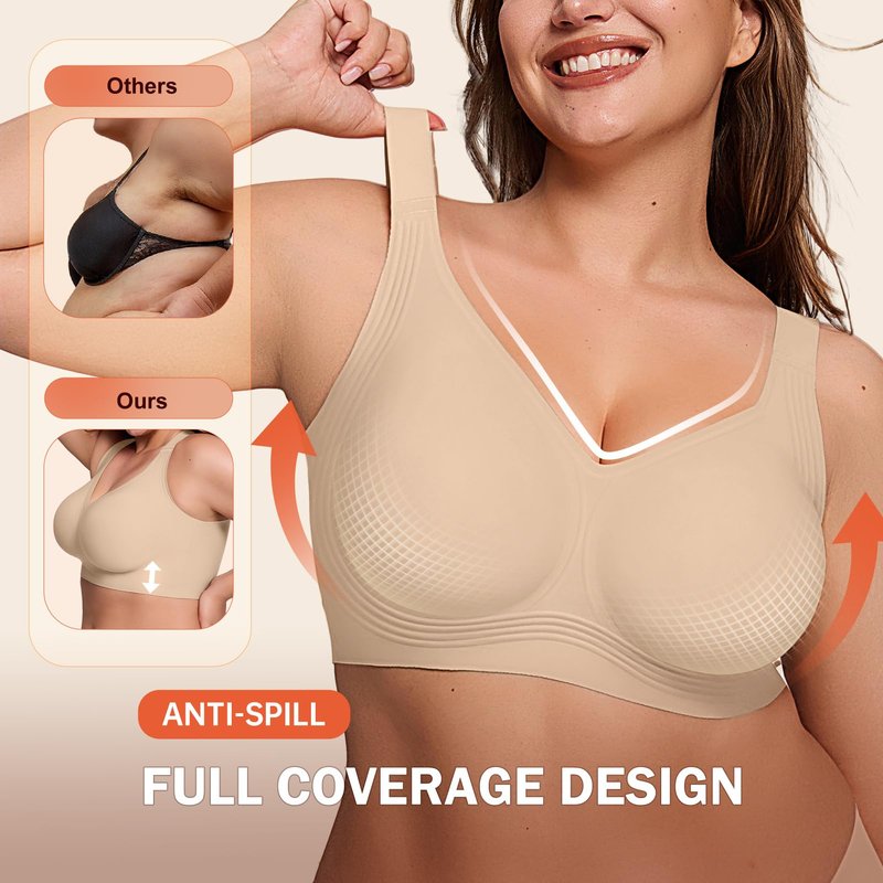 LetsJoli Jelly Bras for Women Supportive Wireless Push Up Bra Full Coverage No Underwire Seamless Plus Size for Older Women（Skin,XL