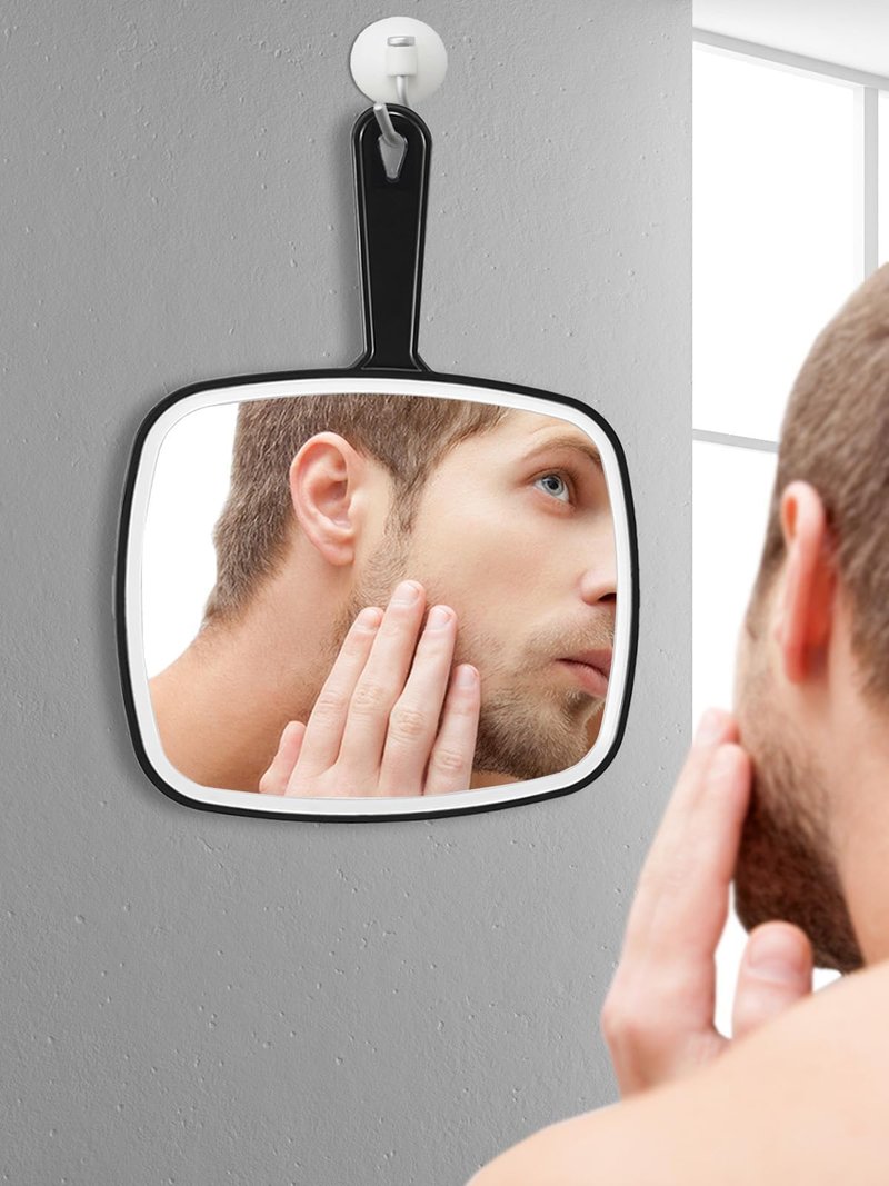 BEFUI Extra Large Handheld Mirror，Hand Salon Mirror with Handle for Barbers, Hairdressing (Black，12.4" Lx 9" W)
