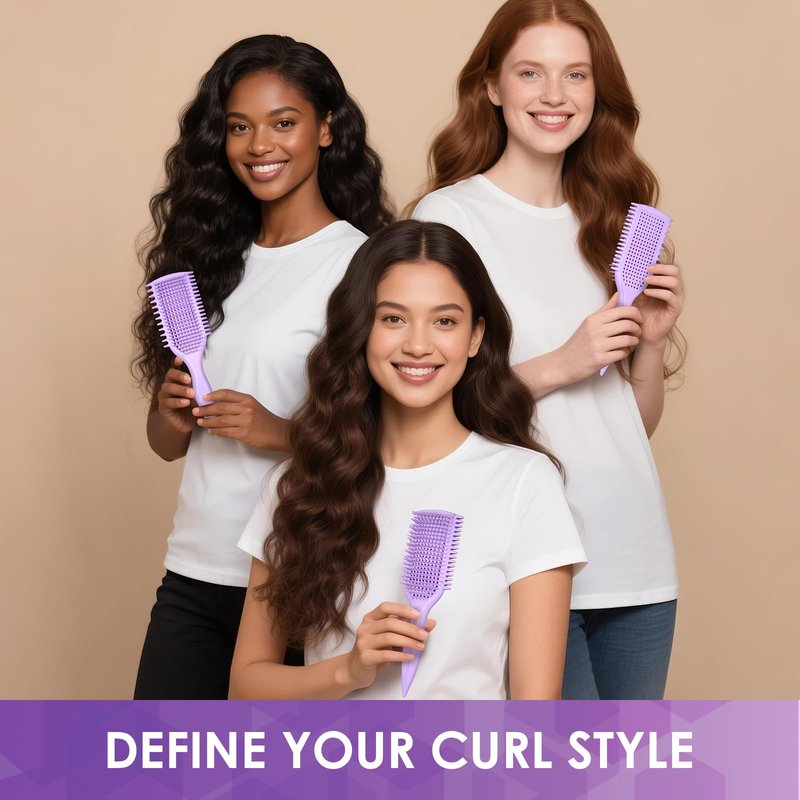 Curl Defining & Detangling Brush – Dual-Vented Curly Hair Brush for Wet & Dry Hair with Flexible Bristles – Reduces Frizz & Smooths Knots – For All Hair Types & Users (Purple)