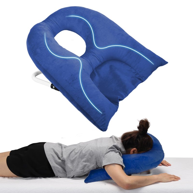 Face Down Pillow for Sleeping, Prone Pillow for Vitrectomy or Retinal Surgery, Adjustable Height Face Down Sleep, Retina Lying Eye Surgery Recovery (Velvet-Dark blue)