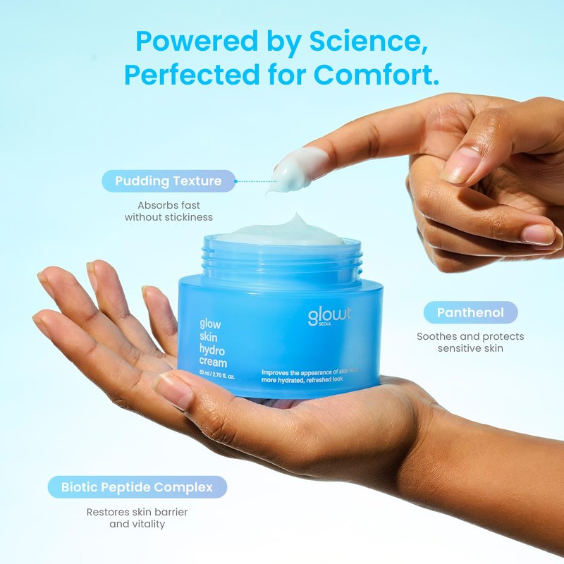 glowt seoul Glow Skin Hydro Cream – 72-Hour Deep Moisture & Barrier Support for Glowing, Supple Skin | Panthenol & Biopeptides | Non-Sticky Pudding Texture | 80 ml / 2.70 fl. oz.