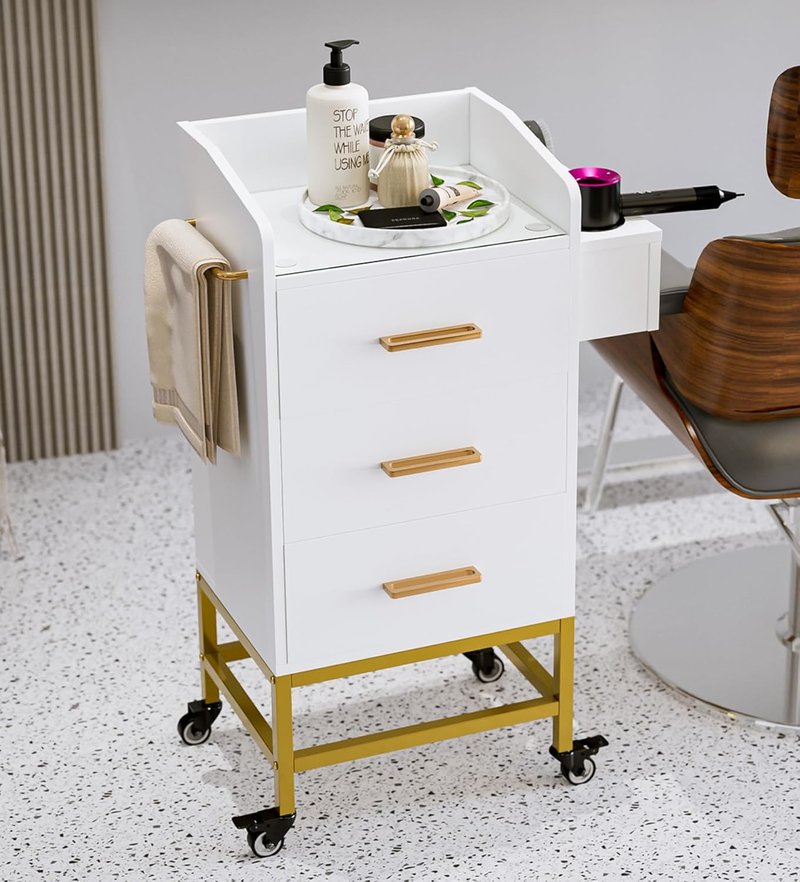 Salon Storage Trolley Cart - Lockable Wheels & Drawers | Beauty Rolling Hair Cart for Spa & Barbershop (White)