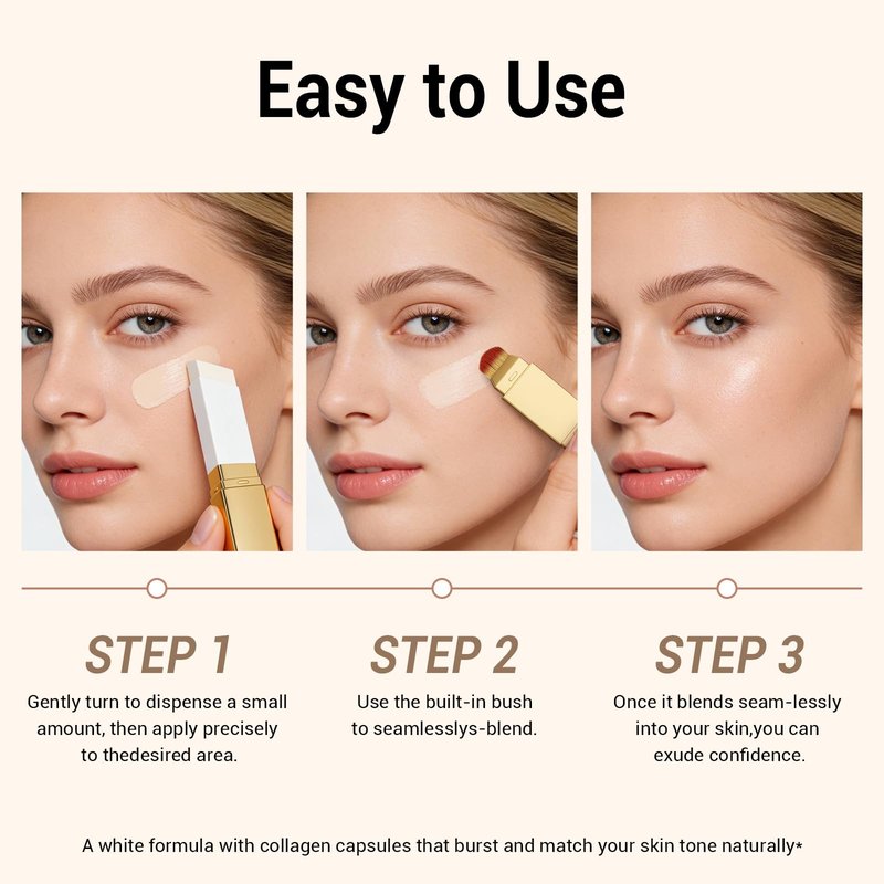 Blanc Cover Cream Stick, Korean Color-Changing Foundation Stick Full Coverage Base Concealer Makeup Dual-Ended with Detachable Brush for a Flawless Look (Natural)