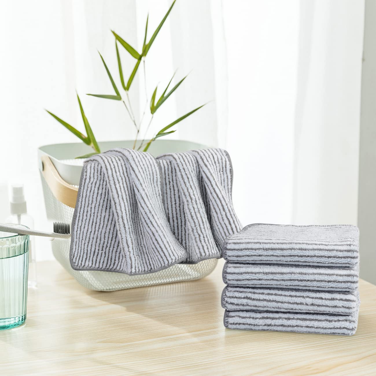 SINLAND Microfiber Face Cloths Highly Absorbent Washcloths Soft Feel Fingertip Towels Multi-Purpose Wash Cloths for Bathroom, Gym, Hotel, Spa and Kitchen, 12Inch x 12Inch