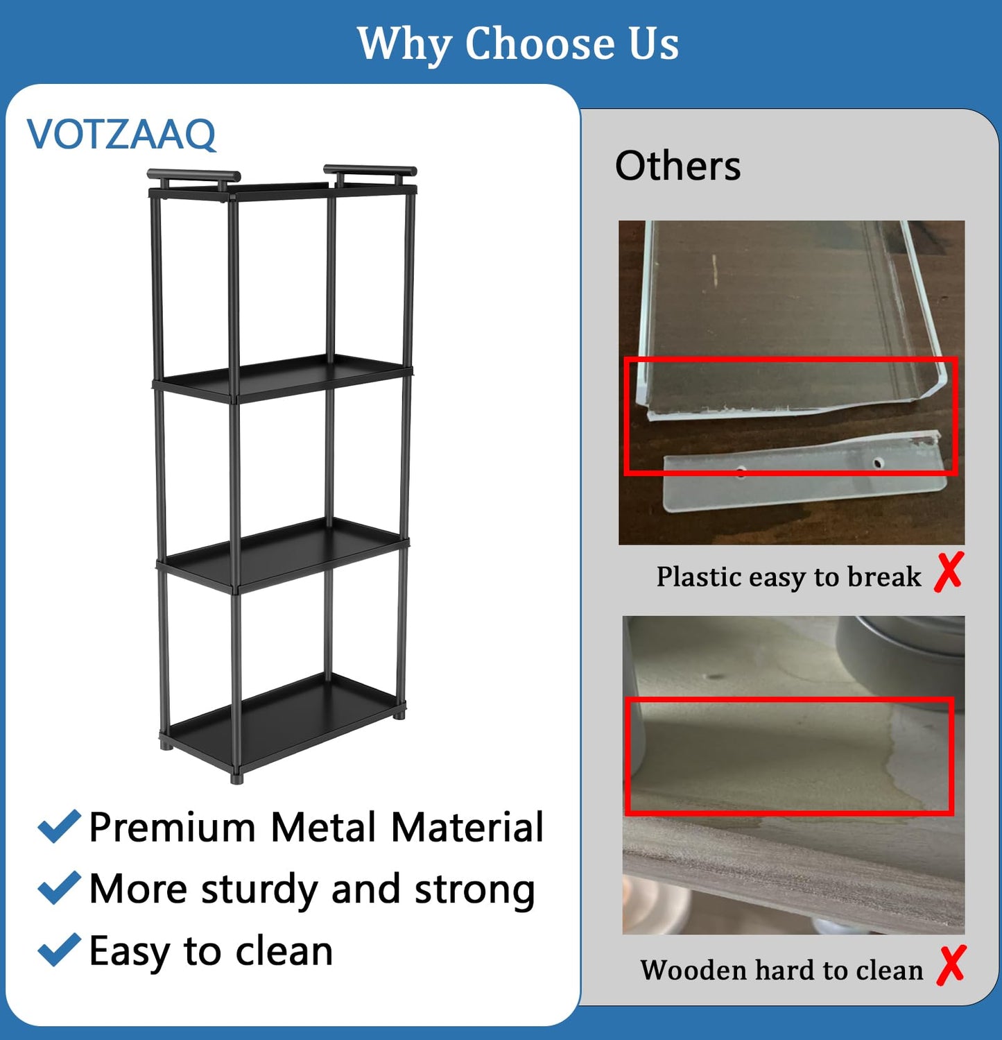 VOTZAAQ Matte Black 4 Tier Bathroom Organizer Countertop, Stainless Steel Perfume Tray and Vanity Countertop Shelf, Makeup Skin Care Bathroom Organizers and Storage for Dresser, Kitchen