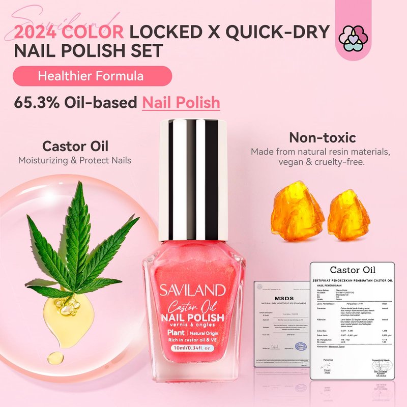 SAVILAND 6pcs Ombre Nail Polish Sets: Charm Pink Blue Gold Purple Pearl Summer Fingernail Polish Colors Air Quick Dry Nail Polish Plant-base Castor Oil Natural Nail Lacquer Women Home Manicure DIY