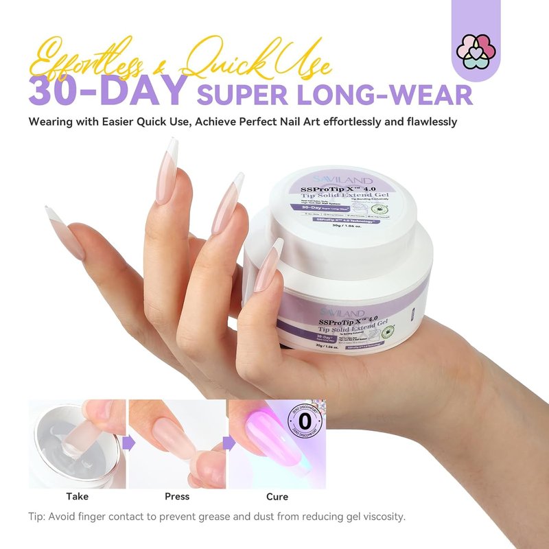 SAVILAND 30g Solid Nail Glue Gel - 30-Day Long Wear Strong Adhesive for 3D Nail Art & DIY