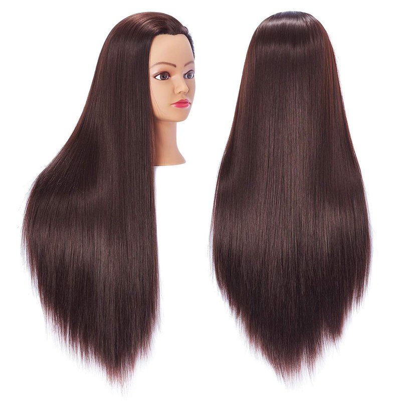 Hairingrid 26"-28" Mannequin Head Hair Styling Training Head Manikin Cosmetology Doll Head Synthetic Fiber Hair and Free Clamp Holder Stand (Dark brown)