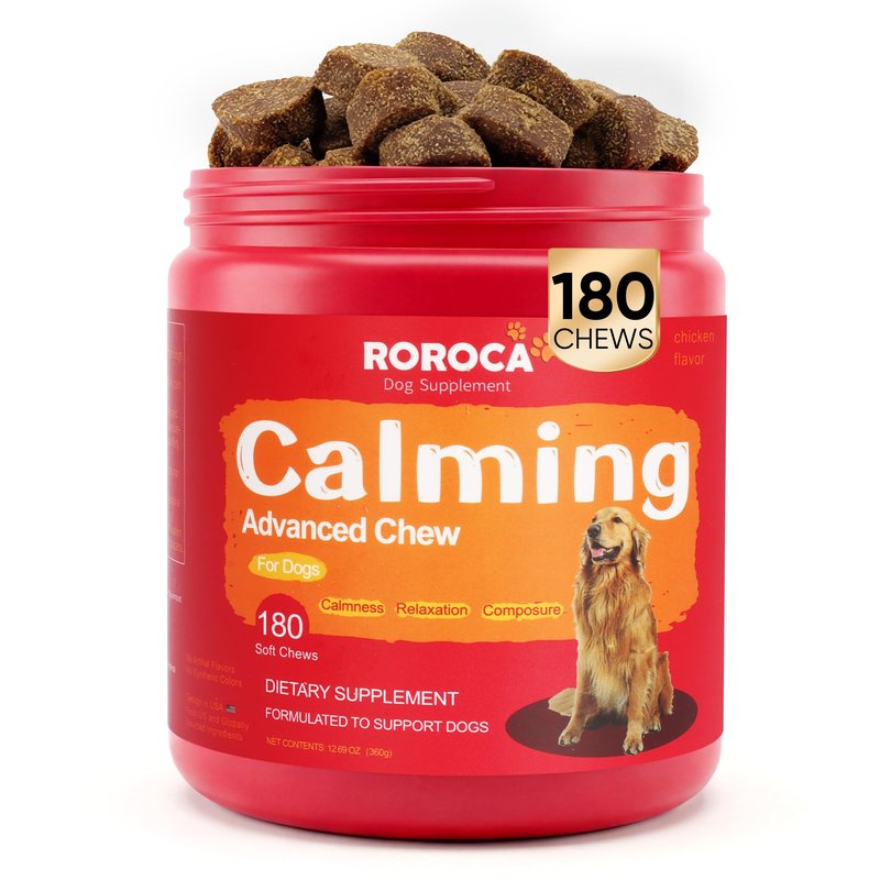ROROCA Calming Chews for Dogs - Herbal Formula for Dog Anxiety Relief, Long-Lasting 24-Hour Composure&Relaxation,Melatonin for Dogs, Great Value, USA & Globally Sourced Ingredients180 Count