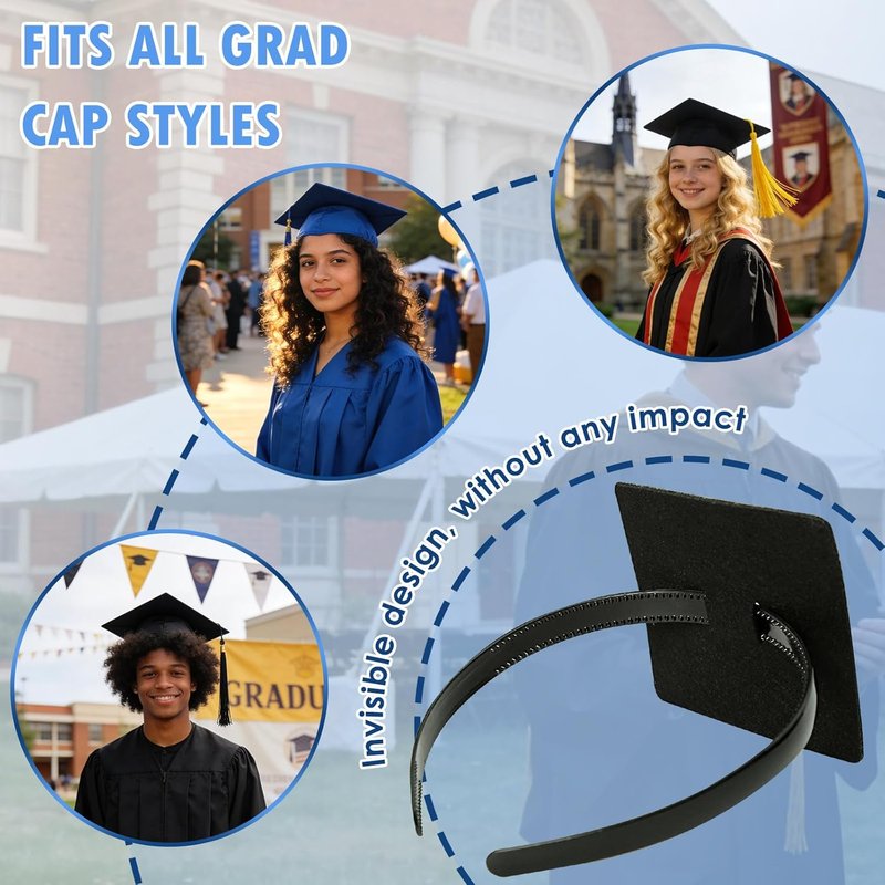 PUNCHMAN Graduation Cap Headband Insert - Black Firm Anti-Fall Hair Band for Secure Grad Cap