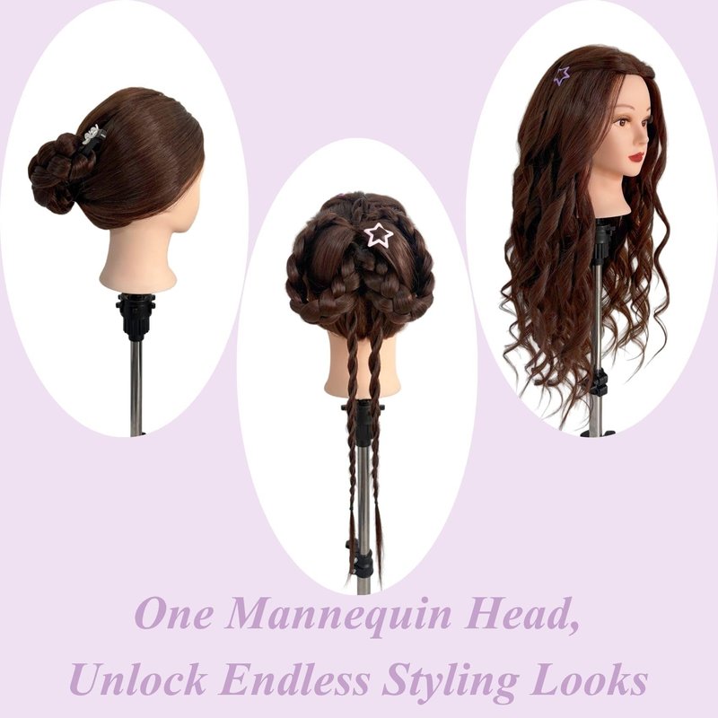 Mannequin Head with 80% Real Hair, 28" Dark Brown Hair Mannequin Head for Makeup & Practice Braiding, Cosmetology Training Doll Head for Hair Styling Kids