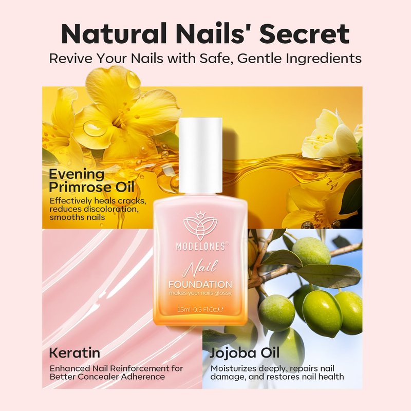 modelones Nail Strengthener Peachy Pink Nail Repair for Damaged Nails Strengthening Polish 15ml Nail Growth and Strengthener Natural Concealer Foundation Nail Care Gifts for Women