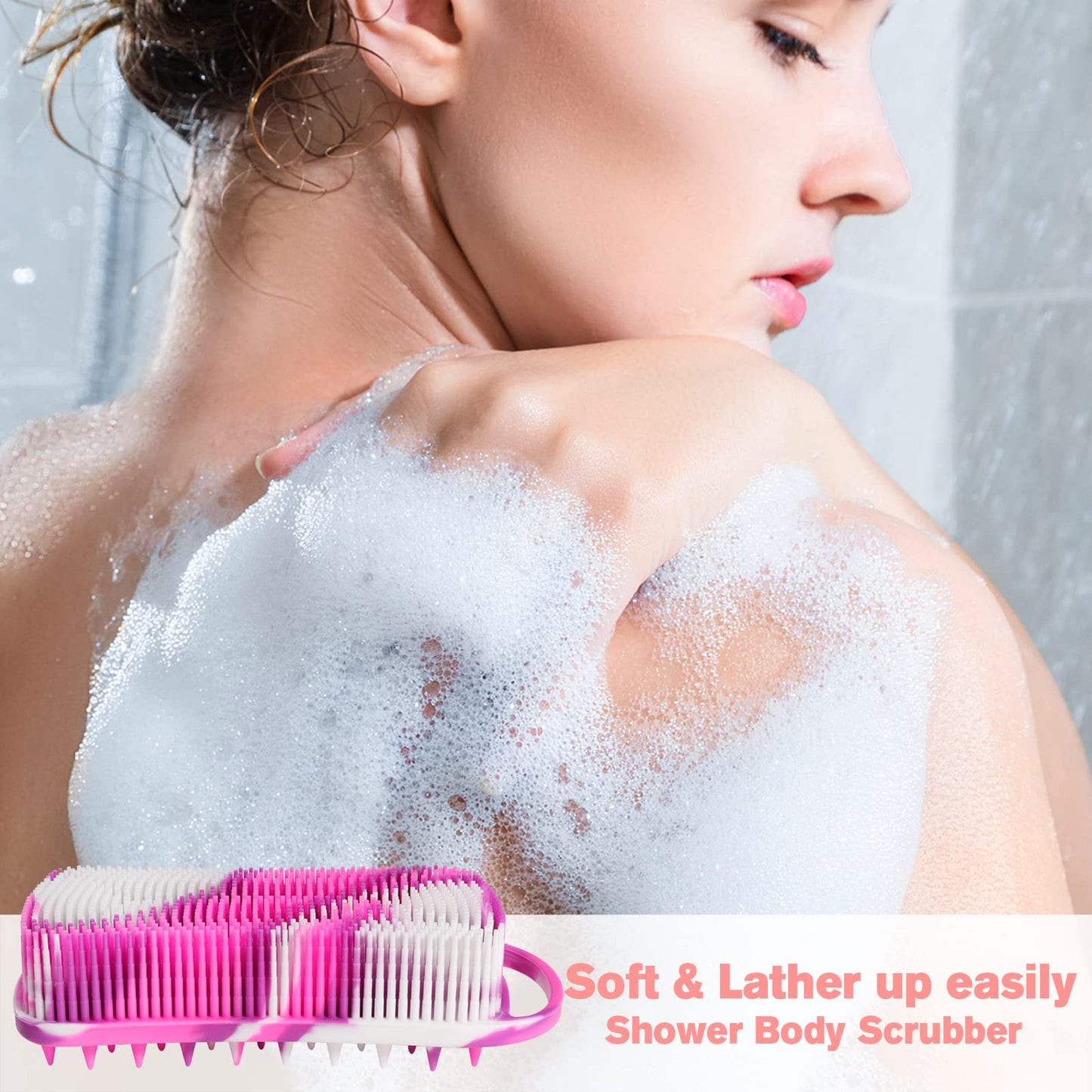 YEALIFE 2PCS Silicone Body Scrubber, Loofah for Women, Gentle Exfoliating Shower Cleaner Bath Brush, Rubber Body Wash Deep Cleaning & Exfoliator & Massage, Travel-Friendly for Bathroom