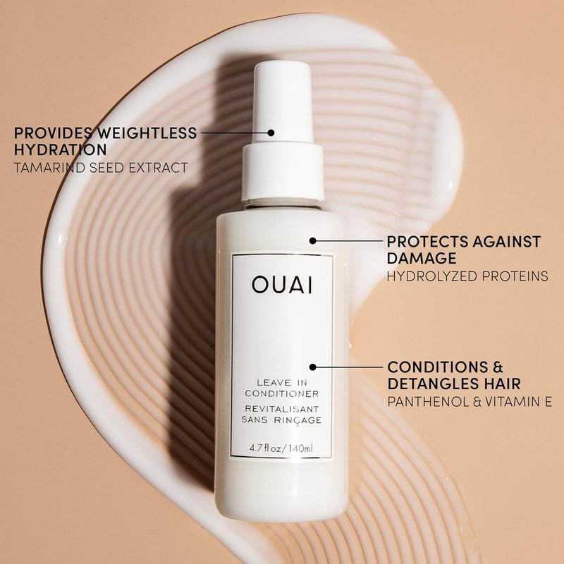 OUAI Leave In Conditioner - Detangling Spray & Heat Protectant Primer | Frizz Control, 450°F Heat Shield, 2 Count