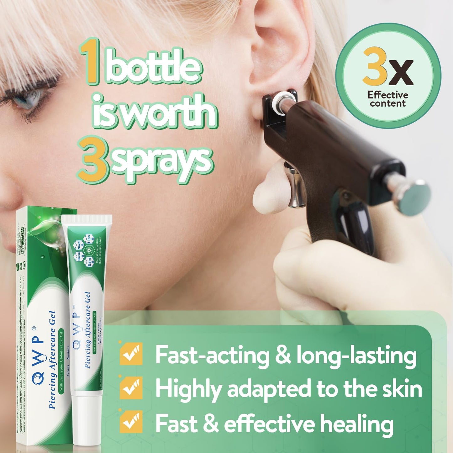 QWP Ear Piercing Cleaner | Piercing Bump Treatment | Piercing Cleaner | Piercing Aftercare | Piercing Bump Solution | Piercing Aftercare Gel for Ear, Nose, Belly and Body Piercings - 25ml