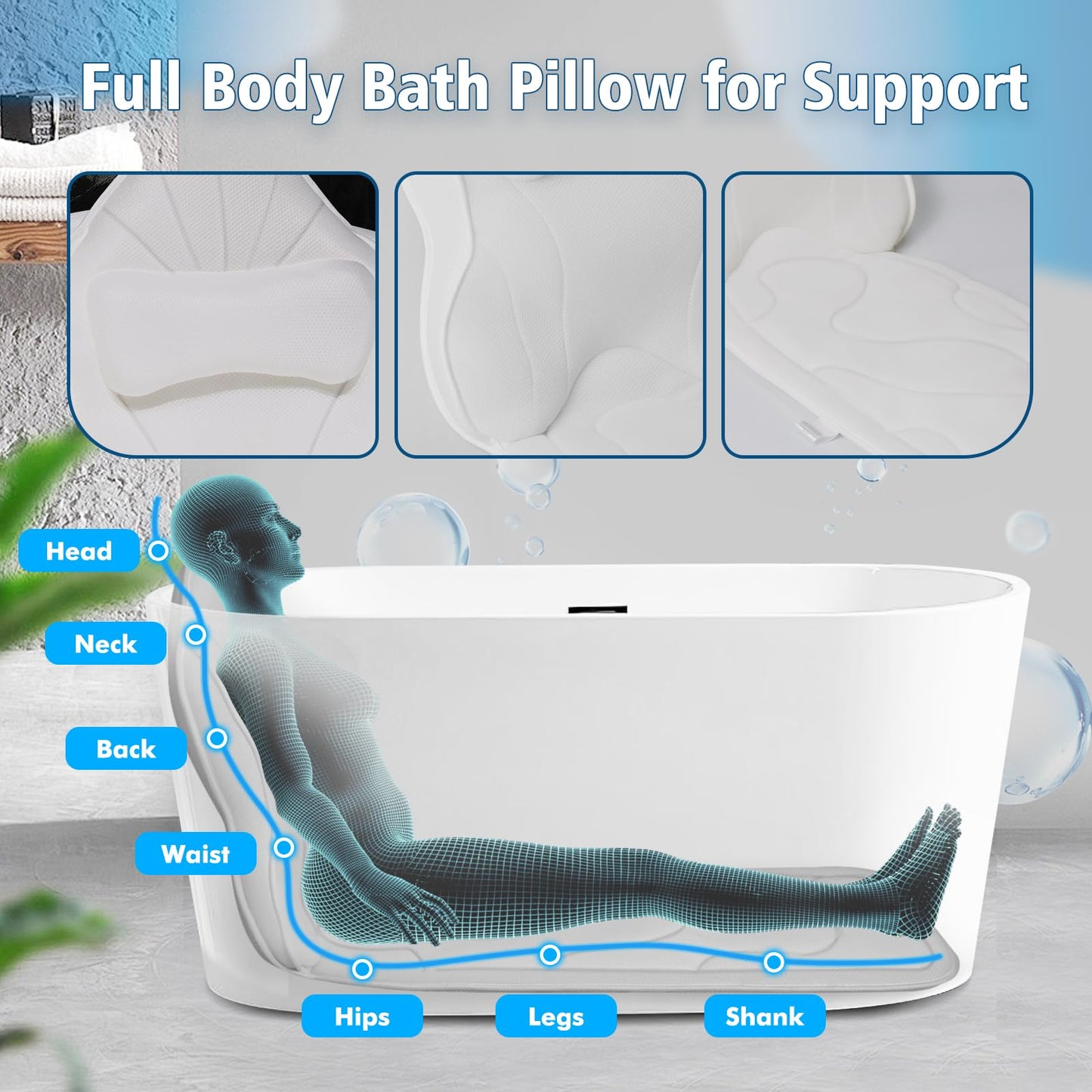 Poemland Luxury Thick Full Body Bath Pillows Mat & Cushion for Bathtub Headrest Neck Shoulder Support Comfort Relaxation Spa Accessories Perfect for a Spa Soak in Bathtub