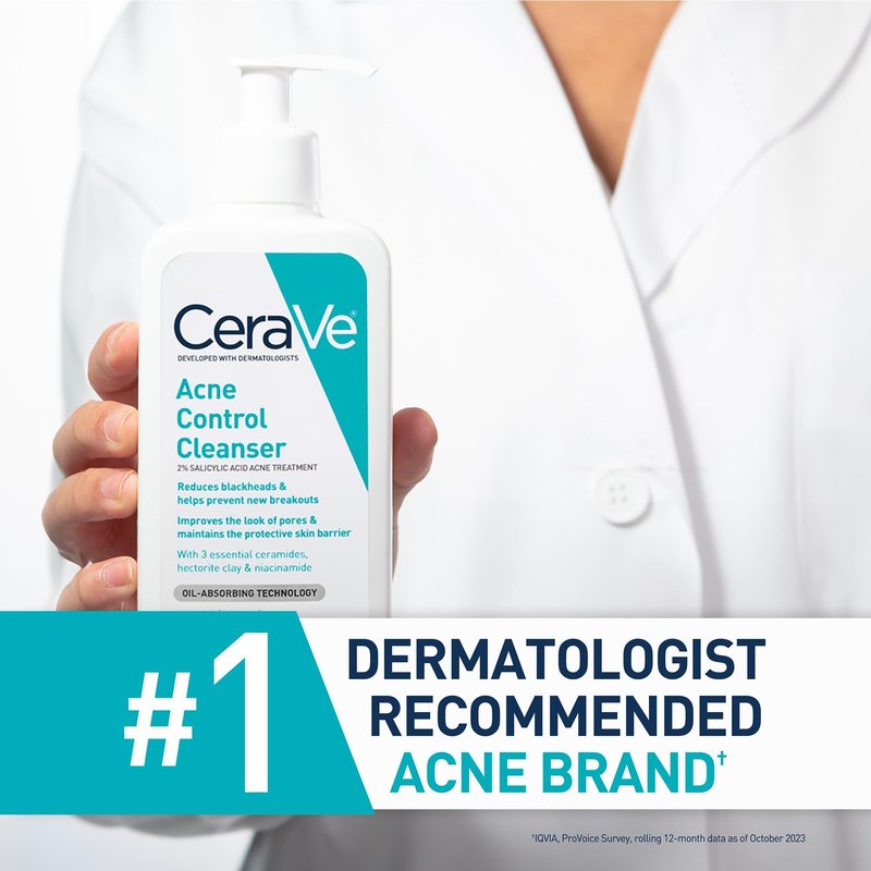 CeraVe Acne Treatment Face Wash, Salicylic Acid Cleanser with Purifying Clay, Niacinamide, and Ceramides, Pore Control and Blackhead Remover, 8 Ounce