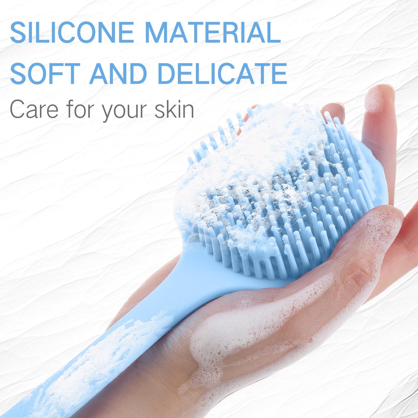 Sunnyray 2 Pack Silicone Back Scrubber for Shower with 15" Long Handle Double-Sided Bath Body Brush for Exfoliating Easy to Clean Quick Dry Deep Cleaning Lathers Well(Nordic Blue)