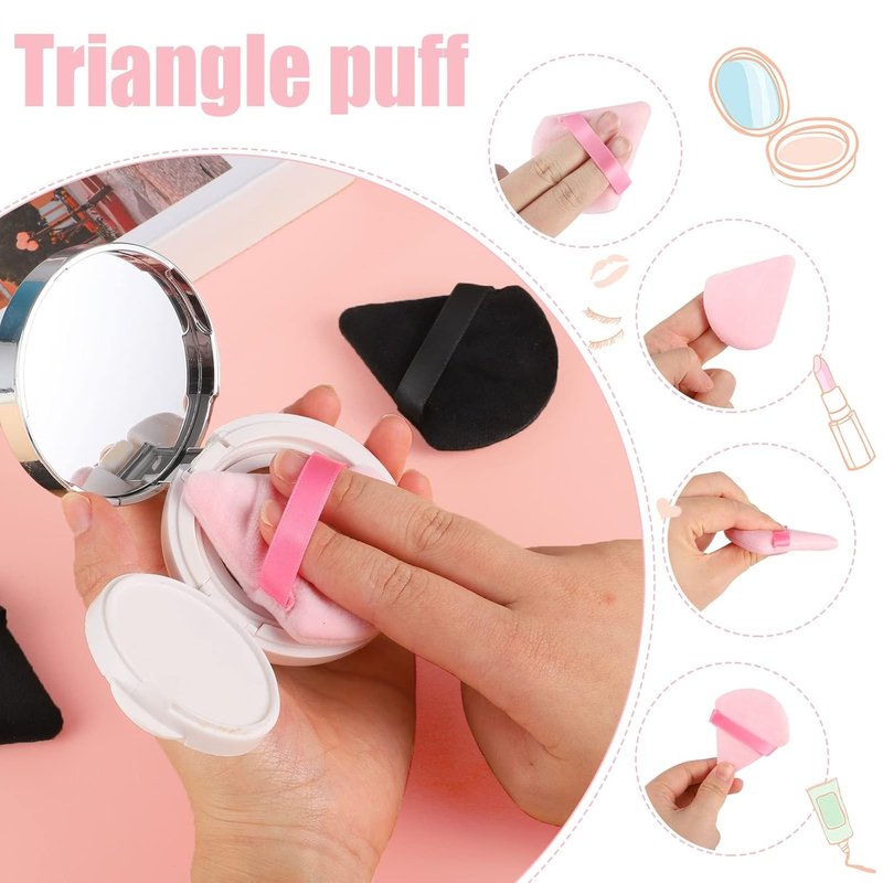 6 Pieces Makeup Powder Puff Set - Soft Velour Triangle Beauty Sponges for Loose Powder | Black & Pink
