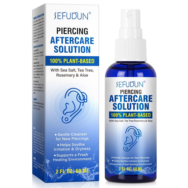 Piercing Aftercare Spray, Sea Salt Spray for Ear, Nose, Belly Button, Cartilage Piercings, with Sea Salt, Aloe Vera & Rosemary, Oral & Body Piercing Cleaner, Aftercare Solution for New Piercings