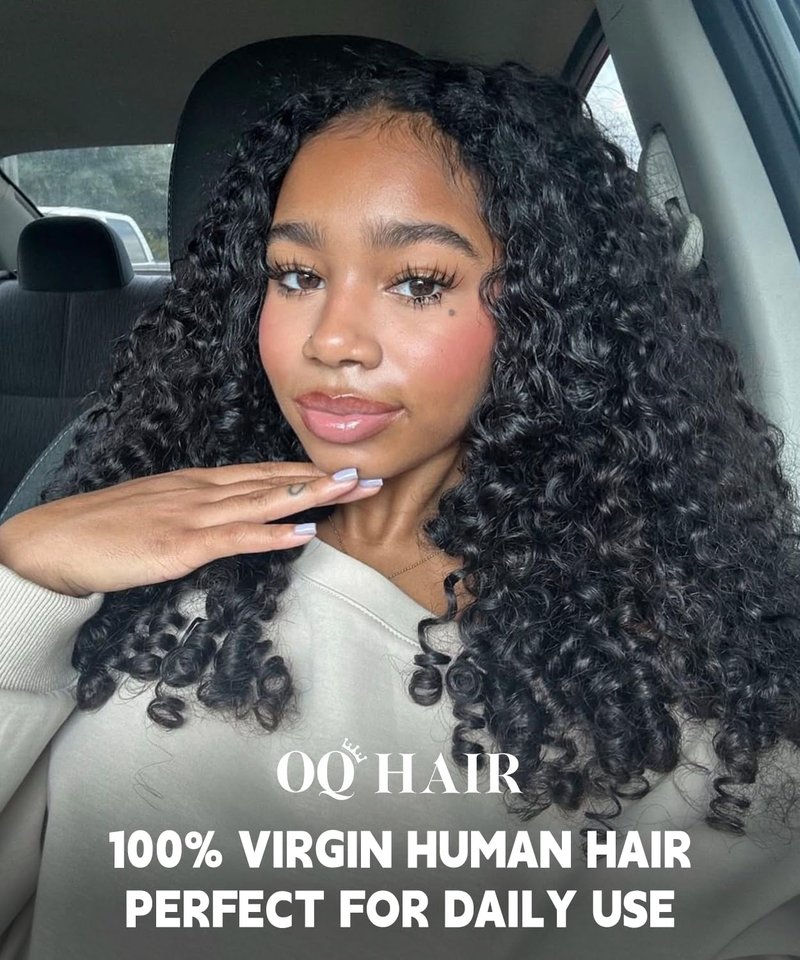 OQ HAIR Burmese Curly Half Wig Human Hair Beginner Friendly 3 In 1 Seamless Flip Over Headband Wig 180% Density Glueless Elastic Drawstring Wear and Go Wig for Women 26 Inch