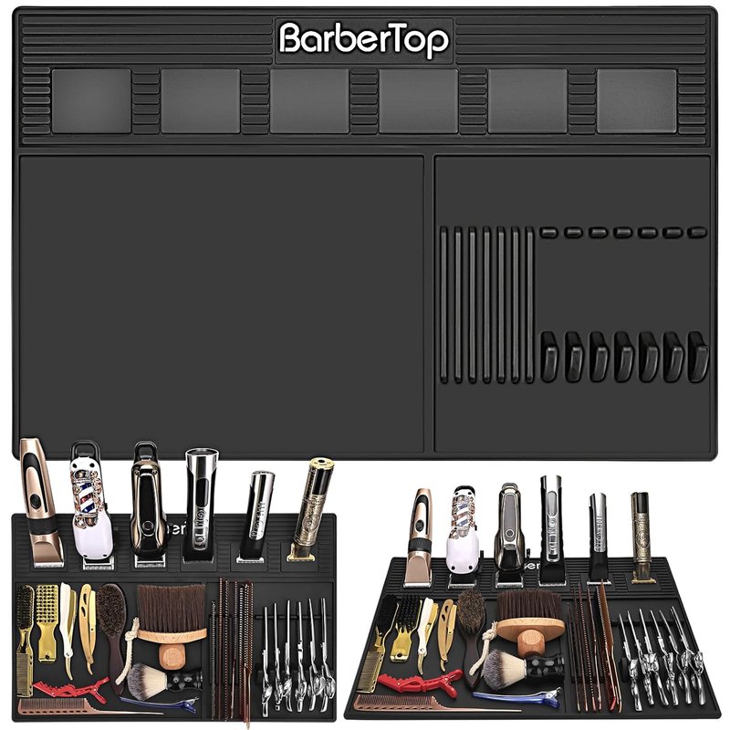 Magnetic Barber Mat for Clippers - Anti-Slip Heat Resistant Organizer with 6 Magnets | 19.29"x12.6" Grooming Station Pad