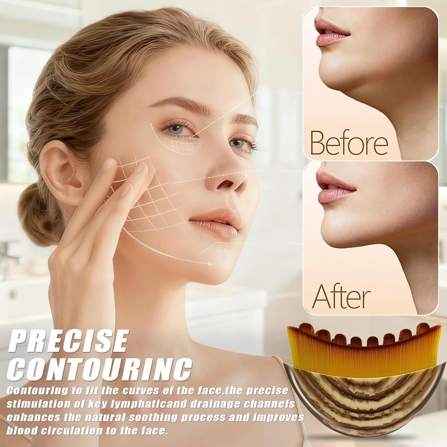 JBSZTH 2-Pack Lymphatic Contour Face Brush, Lymphatic Drainage & Contour Face Massage Brush Set for Gua Sha, Puffiness Reduction, Glowing Skin, Gentle Daily Facial and Body Massage Tool