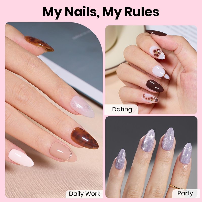 Beetles Gel Nail Kit Etch-X, Almond Short, 288pcs 12 Sizes Nail Tips, 3Pcs 15ml HEMA-Free Nail Glue Top Coat & Base Gel Set, with Mini Lamp, Press On Nail, Long Lasting Extension DIY Set at Home