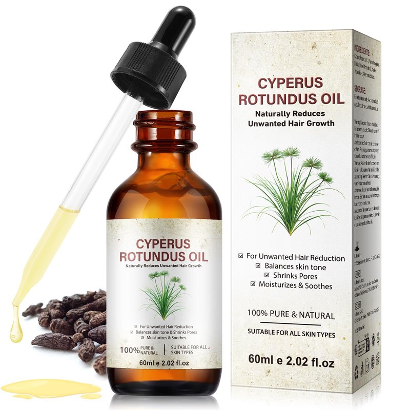 Cyperus Rotundus Oil, Cyperus Oil, Cyperus Rotundus Hair Removal Oil 60ml - Peptide-Infused Repair, Reduces Regrowth & Shrink Pores | Natural DHT Blocker for Smooth Skin | Safe for Sensitive Face&Body