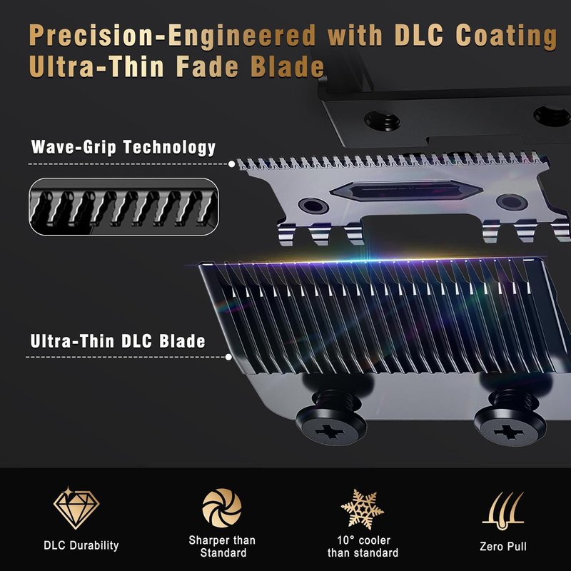 Phantom Professional Hair Clippers - Cordless Barber Trimmer Set with 13000 RPM DLC Blades | Zero-Gap for Fades & Blends