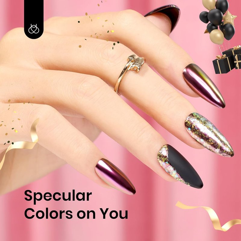 Beetles Chrome Nail Powder - Holographic Aurora Effect in 8 Colors | Iridescent Glitter for Stunning Manicures (1g/Jar)