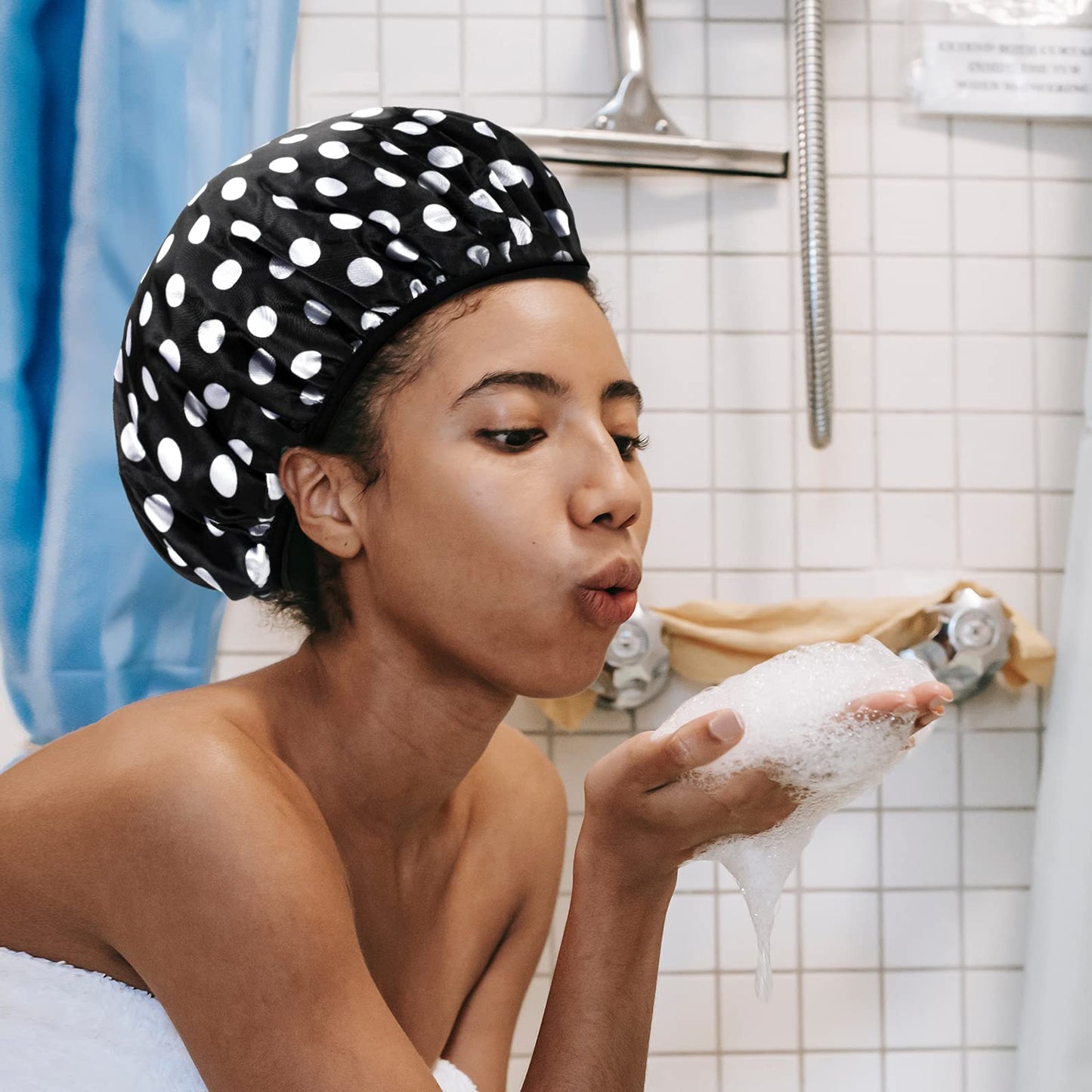 Geyoga 2 Pcs Shower Cap Terry Lined Shower Cap for Women Large Triple Layer Bath Hat with Microfiber Dry Hair Function Breathable Bath Hat Reusable Waterproof for Long Hair(Vintage Pattern)