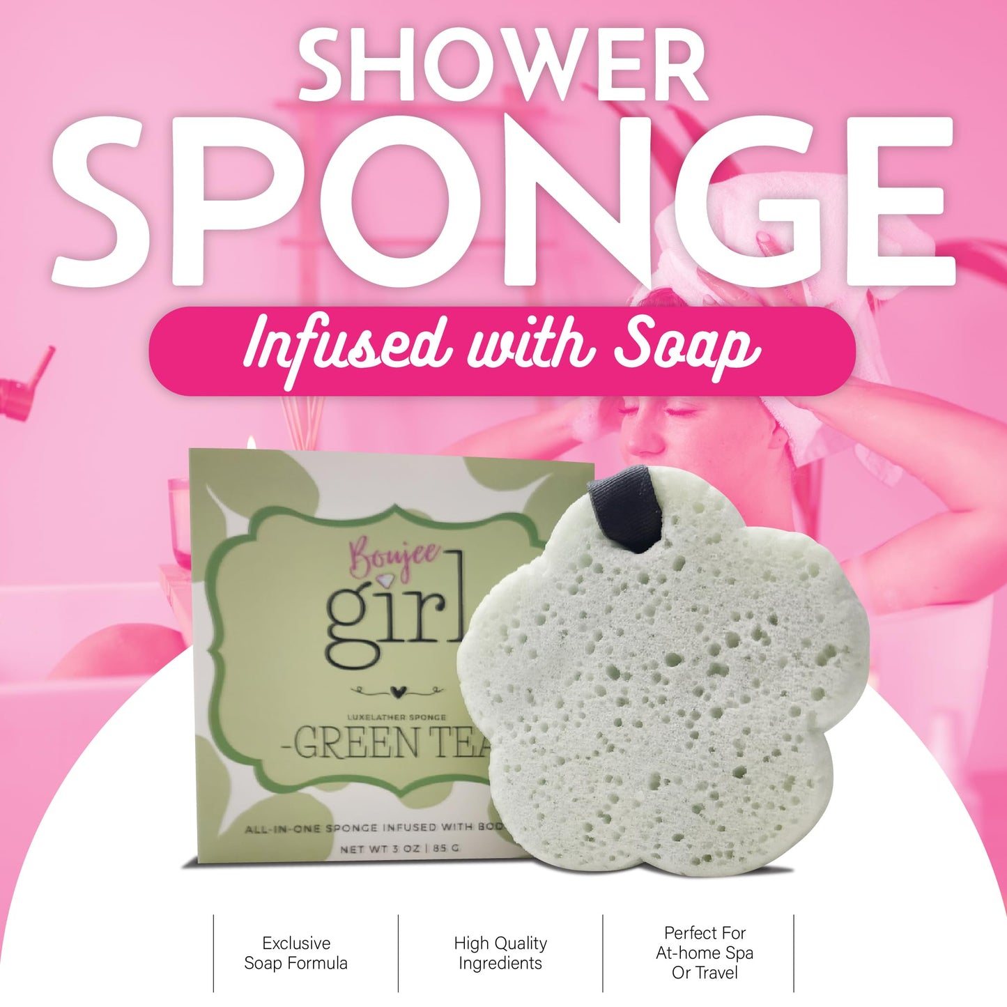 Soap Infused Sponge for Shower – Shower Sponge for Body - Pre Soaped & Scented Shower Sponge, Bath Sponges for Shower Women, Body Sponge for Bathing, Spa & Travel