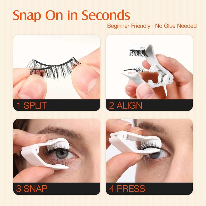 LASHVIEW Magnetic Eyelashes - No Glue Needed, Reusable Soft Wispy Lashes for Cat Eye Look | Easy Applicator