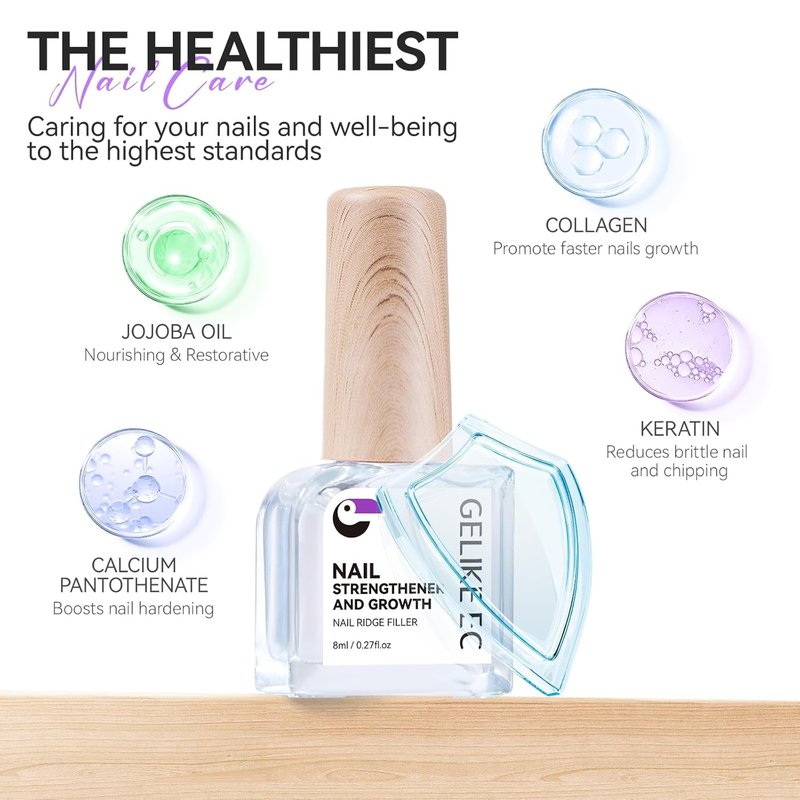 Nail Ridge Filler For Damaged Nails: Gelike ec 8 in 1 Nail Strengthener for Thin Nails and Growth - Protein Nail Ridge Filler with Top Coat Free