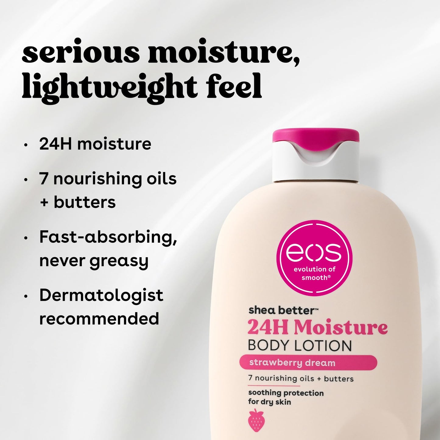 eos Shea Better Body Lotion Strawberry Dream, 24-Hour Moisture Skin Care, Lightweight & Non-Greasy, Natural Shea, Vegan, Strawberry Body Lotion, 16 fl oz
