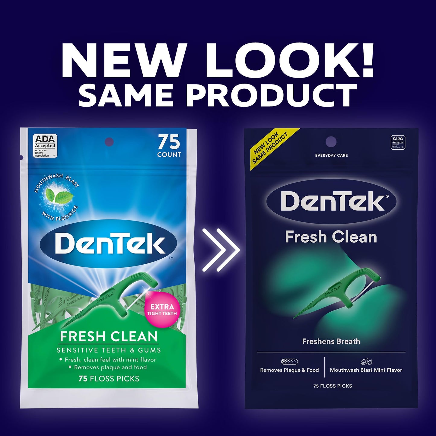 DenTek Fresh Clean Floss Picks, Extra Tight Teeth Dental Flossers, Freshens Breath, Removes Plaque and Food, Mouthwash Blast Mint Flavor, 75 Count (Pack of 3)