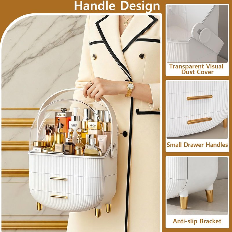 Makeup Organizer Skincare Organizers - Cosmetic Display Cases with Transparent Cover, SkinCare Organizers for Bathroom Countertop, Bedroom Vanity Desk, Lipstick Organizer, White