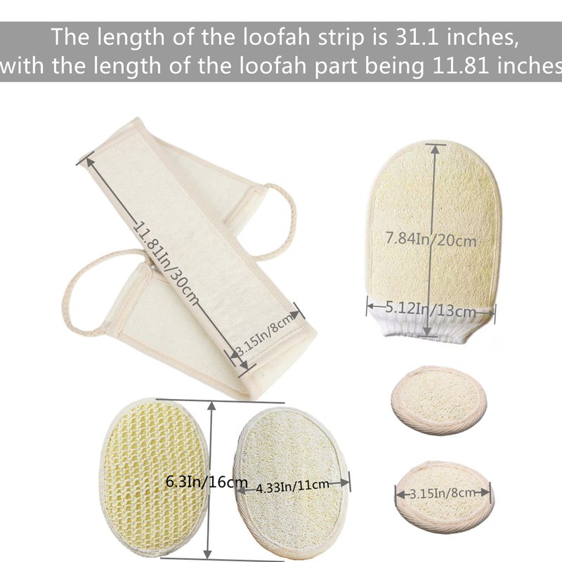 ENLAYER 6 Pack Natural Loofah Exfoliating Back Scrubber and Pad Set for Deep Cleaning in Shower, Natural Luffa Shower Bath Sponge Exfoliating Washcloth Face Scrubber Pad