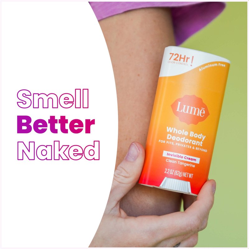 Lume Whole Body Deodorant - Invisible Cream Stick - 72 Hour Odor Control - Aluminum Free, Baking Soda Free, Skin Safe - 2.2 Ounce (Pack of 2) (Clean Tangerine)