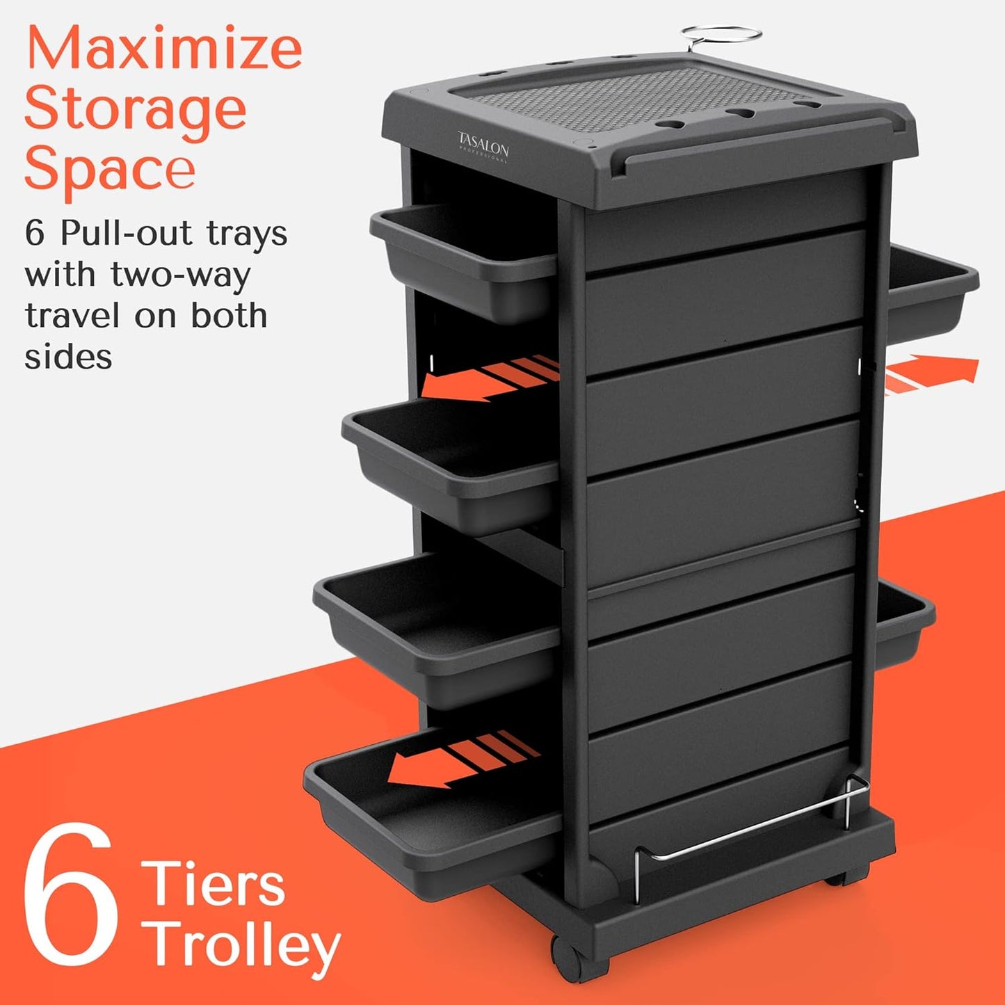 TASALON Salon Trolley - Space-Saving Rolling Cart with 6-Tray Storage - Versatile Tattoo Tray