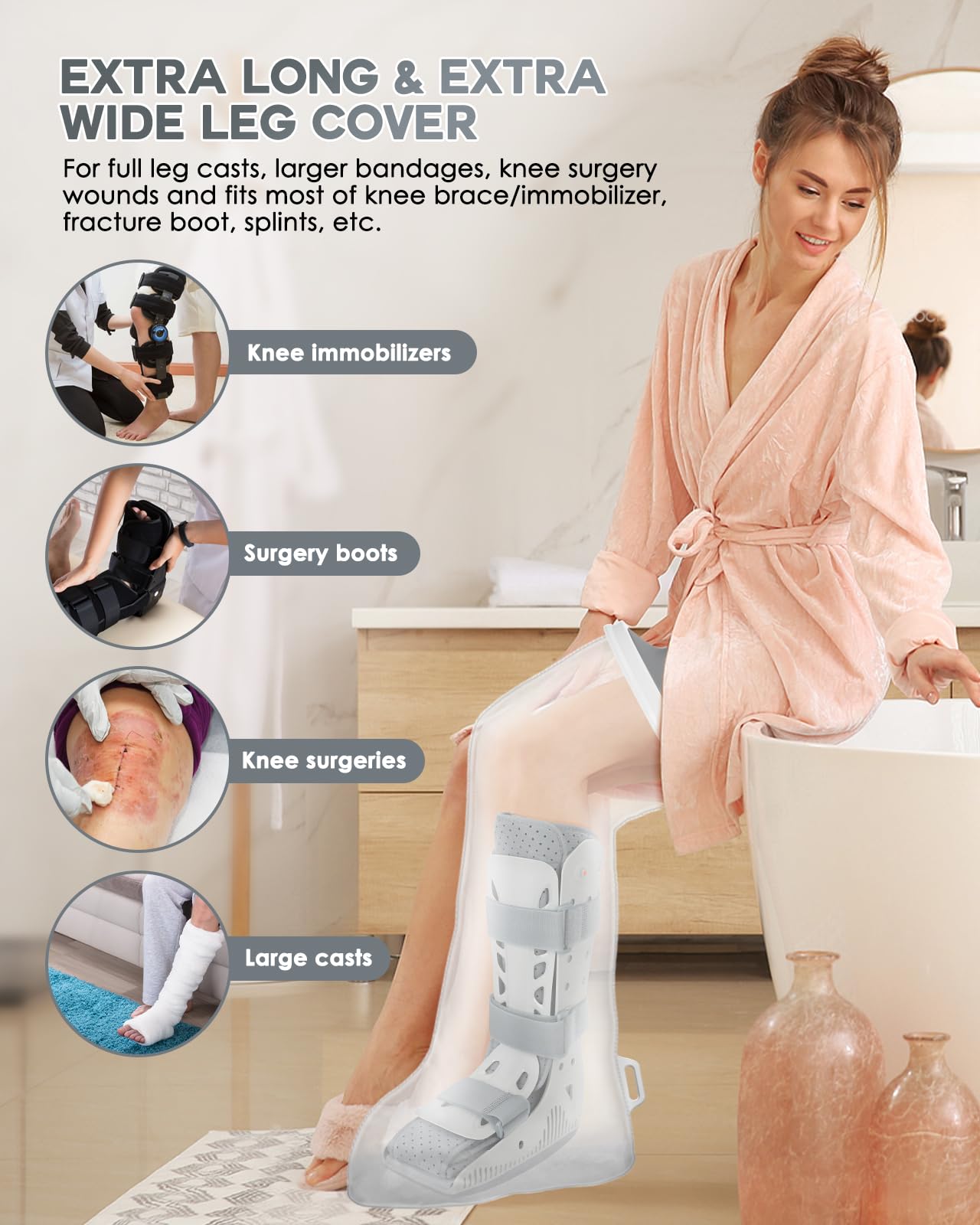 Waterproof Foot Cover for Shower Adult with Upgraded Non-Slip Bottom, Shower Boots for Foot After Surgery, Watertight Ankle Cast Protector Showeing Boot Cover for Bandage Dressing Wound, Reusable