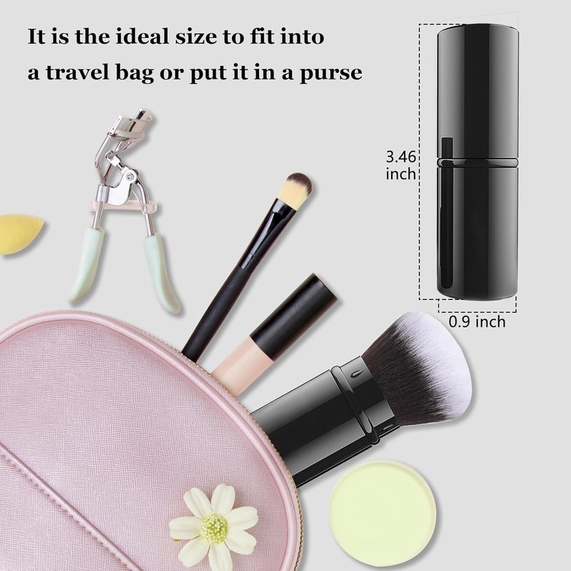 Retractable Kabuki Makeup Brush - Travel-Friendly Powder Foundation Brush | Aluminum Handle for Liquid & Cream Cosmetics