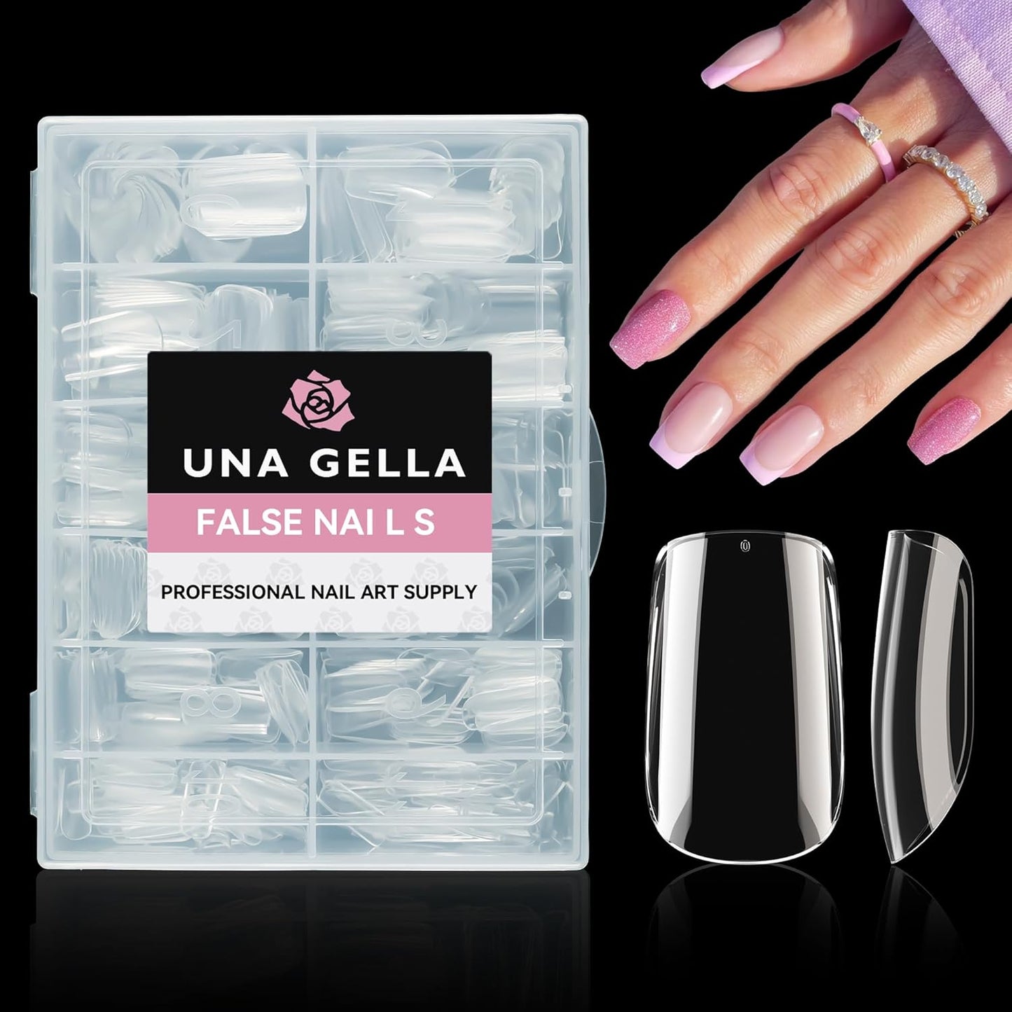 UNA GELLA Short Square Nail Tips - 216pcs Full Cover Clear Press-On Nails | 12 Sizes for DIY Nail Art