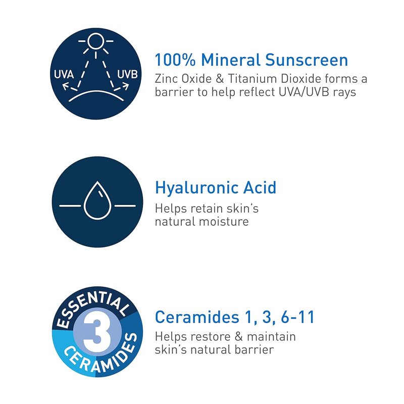 CeraVe Mineral Sunscreen SPF 50 - Hydrating Zinc Oxide & Titanium Dioxide Formula | Oil-Free, 5 oz