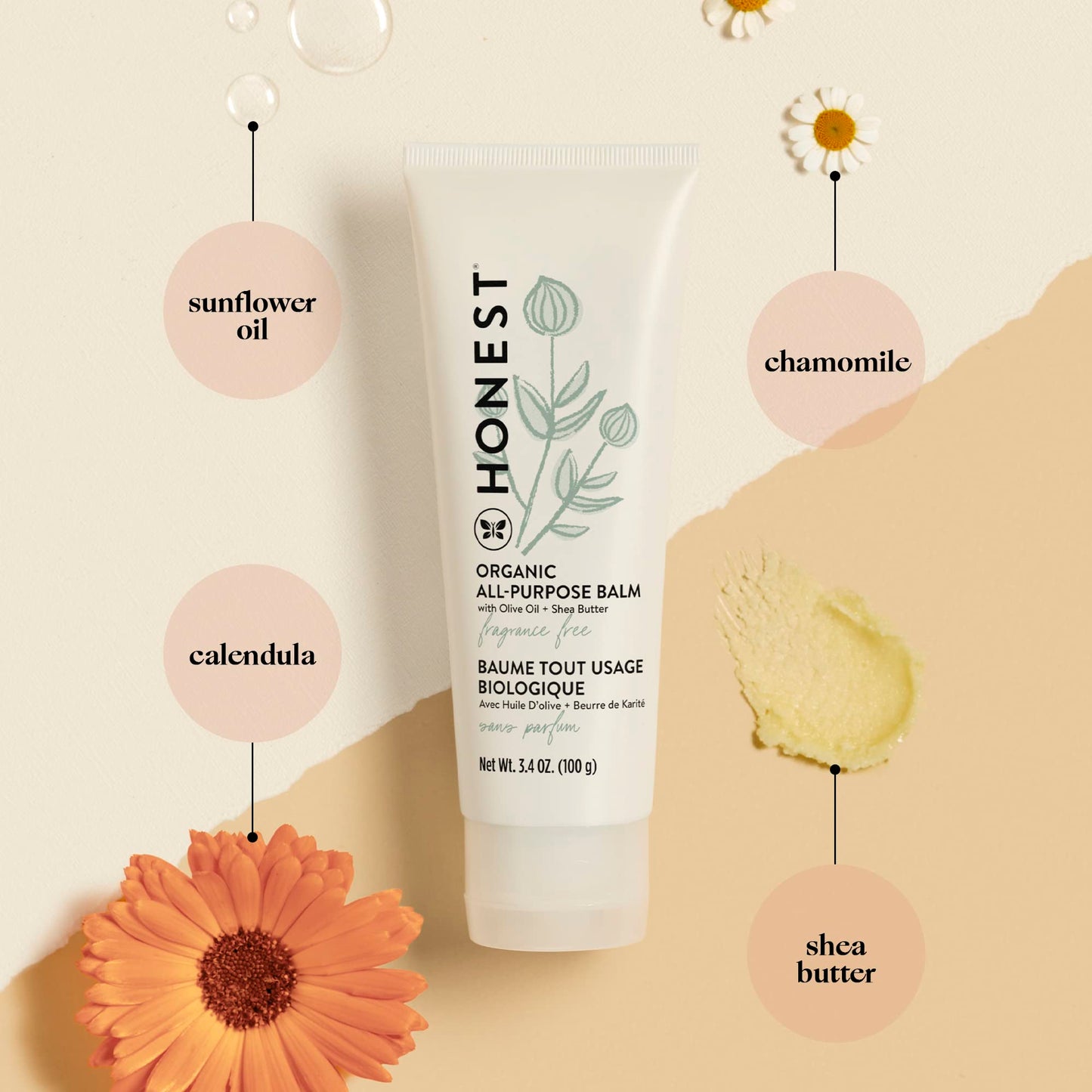 The Honest Company Organic All Purpose Balm Gentle for Baby, Soothes and Moisturizes, Plant-Based Hypoallergenic, 3.4 oz
