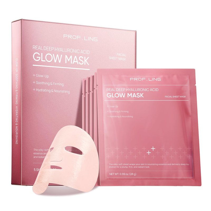 PROF.LING Real Deep Hyaluronic Acid Glow Mask, Tranexamic Acid & Niacinamide Face Mask, Deep Hydrating & Soothing Mask for Redness-Prone, Dry Skin, Brightening & Moisture, Korean Skincare，28g x 5ea