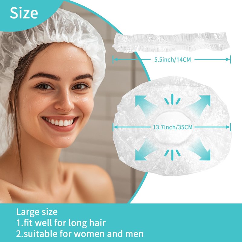 RAQEHO Disposable Shower Caps 100pcs - Large Clear Plastic Shower Cap for Women Men Long Hair Reusable Waterproof Deep Conditioning Oil Treatment Hair Cap for Sourdough Bread Hair Dye Travel Essential